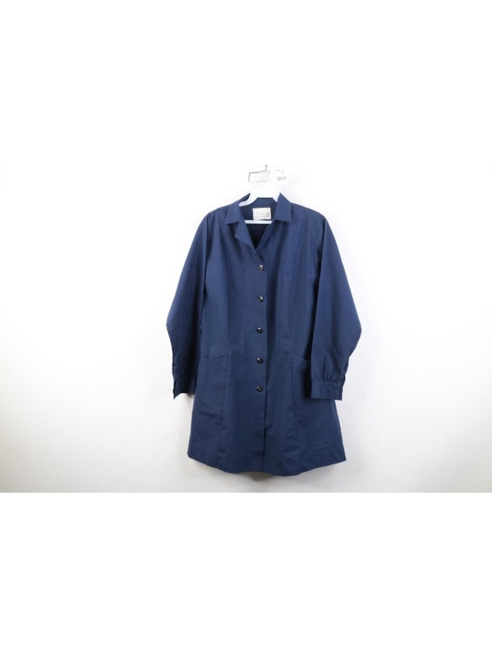 Vintage 60s Womens Medium Faded Nurse Medical Button Lab Coat Jacket Blue USA